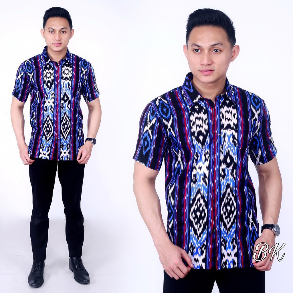 Hem Batik Pria Lengan Pendek Motiv Songket Bahan Katun Nyaman Di Pakai