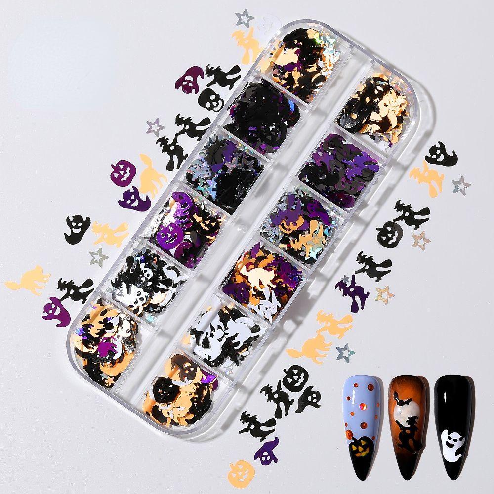 Mxbeauty Halloween Nail Art Sequin Ghost Laser DIY Bahan Kuku Salon Kuku Kerangka Manicure Dekorasi Paillettes