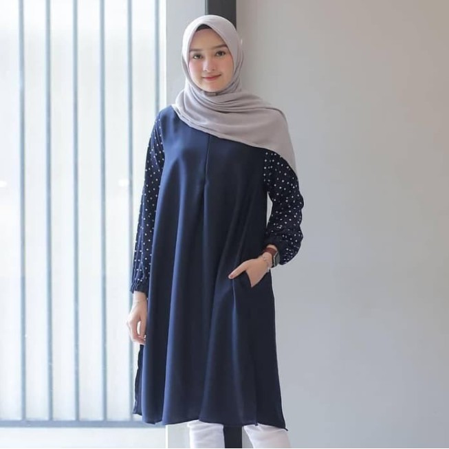 BAJU ATASAN TUNIK MUSLIM WANITA PAKAIAN WIZZY TUNIC LINEN POLOS KEKINIAN BUMIL BUSUI TERBARU 2021
