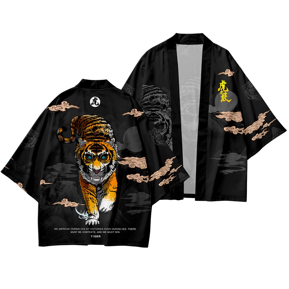 baju Loose Oversized Summer Tiger Print Kimono Jepang Wanita Pria Pakaian Cardigan Japanese Streetwe