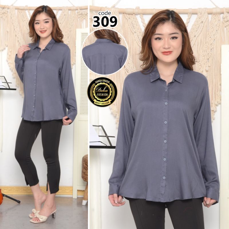 KEMEJA POLOS.KEMEJA BASIC RAYON --309-Abu tua