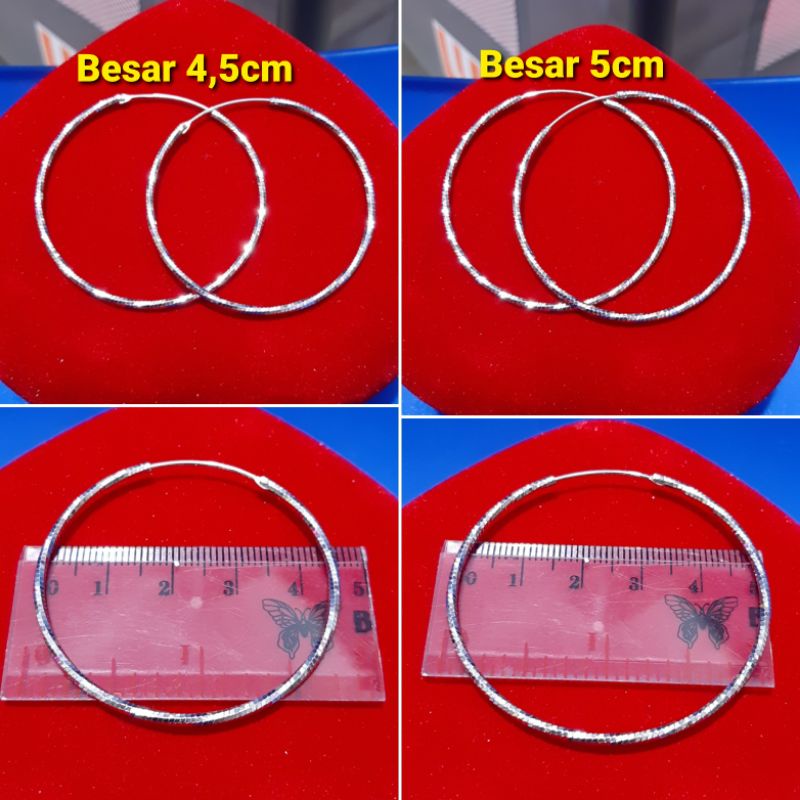 Anting gipsi bulat besar perak silver 925 lapisan emas putih