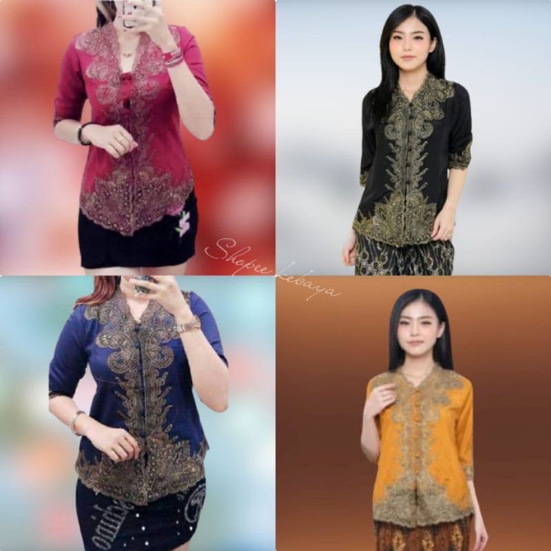 Atasan Kebaya Encim Senada Modern Silky Korea kombinasi Brukat Bordir