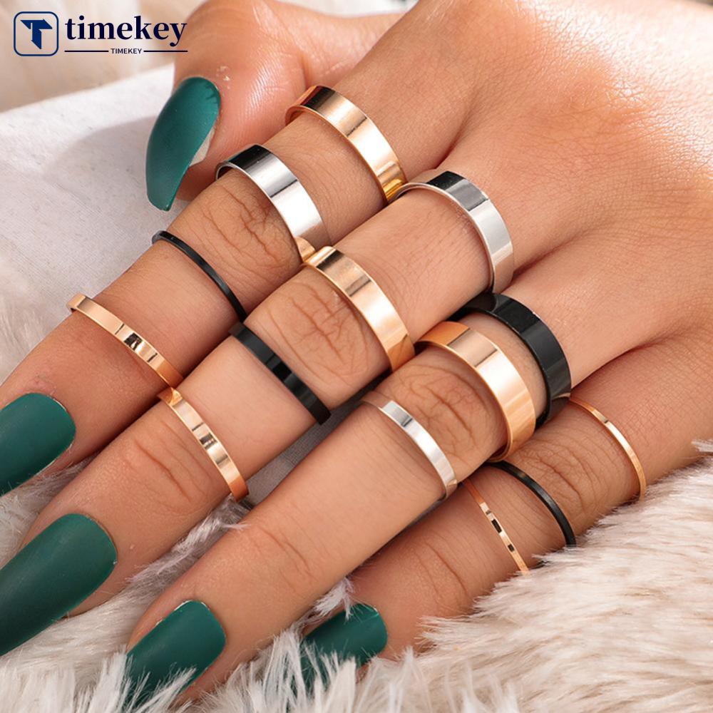 Timekey 14PCS / Set Cincin Alloy Aneka Desain Warna Glossy Untuk Wanita A8K3