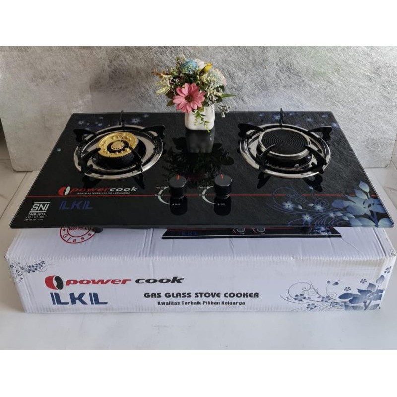 Kompor Tanam Kaca 2 Tungku Mix Bara LKL Powercook Murah
