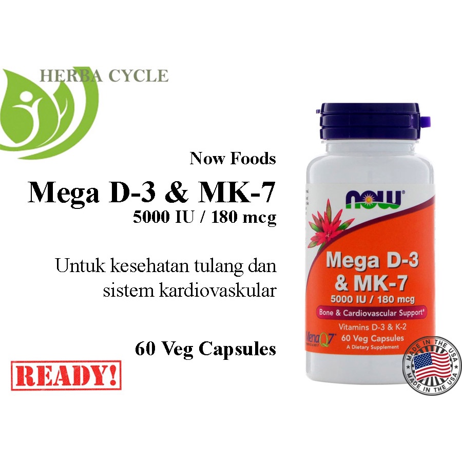 Now Foods Mega D3 MK7 5000 IU / 180 mcg 60 Veg Cap ORI USA NOW D3 MK7