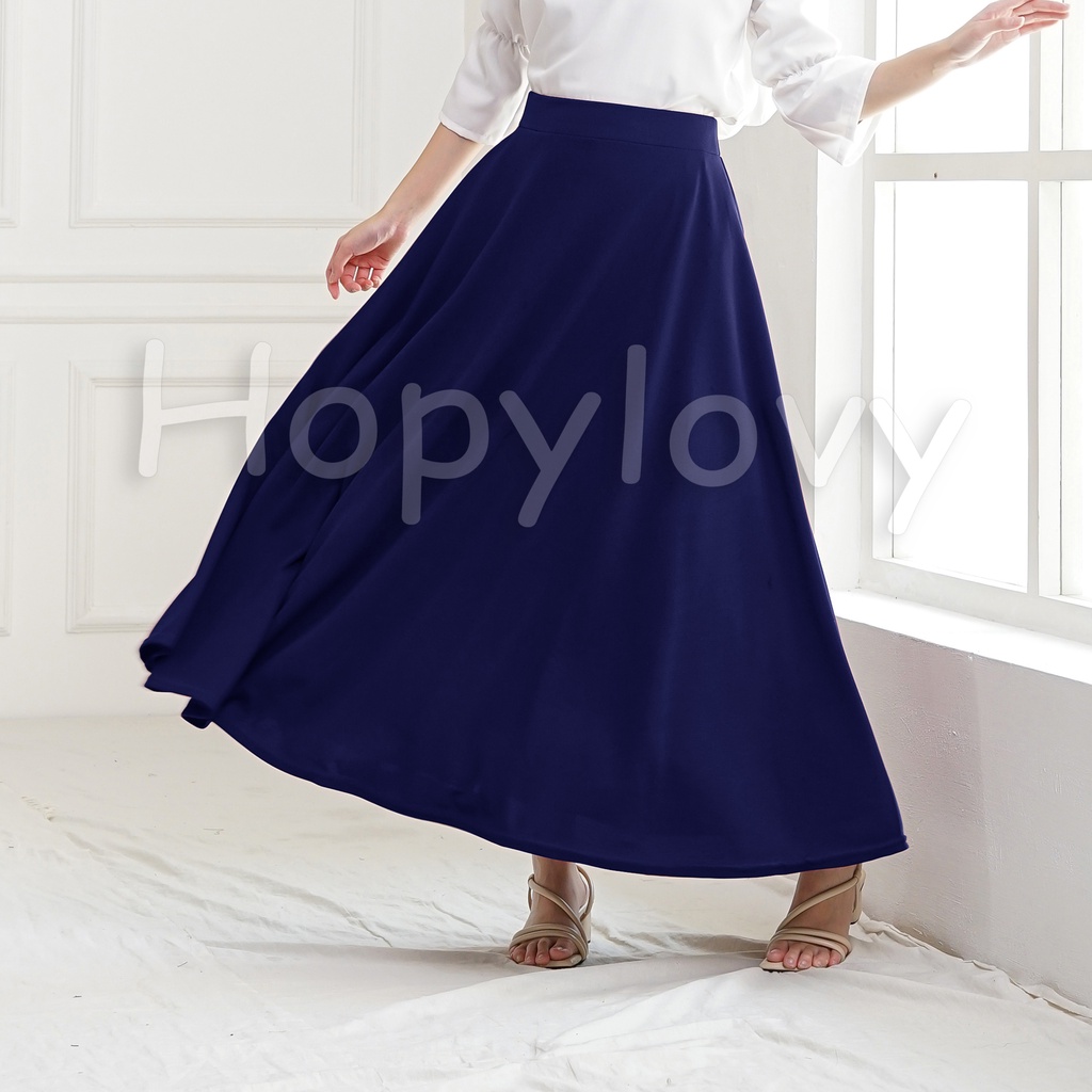 HOPYLOVY Rok Wanita Waffle Maxi Skirt Model Mayung