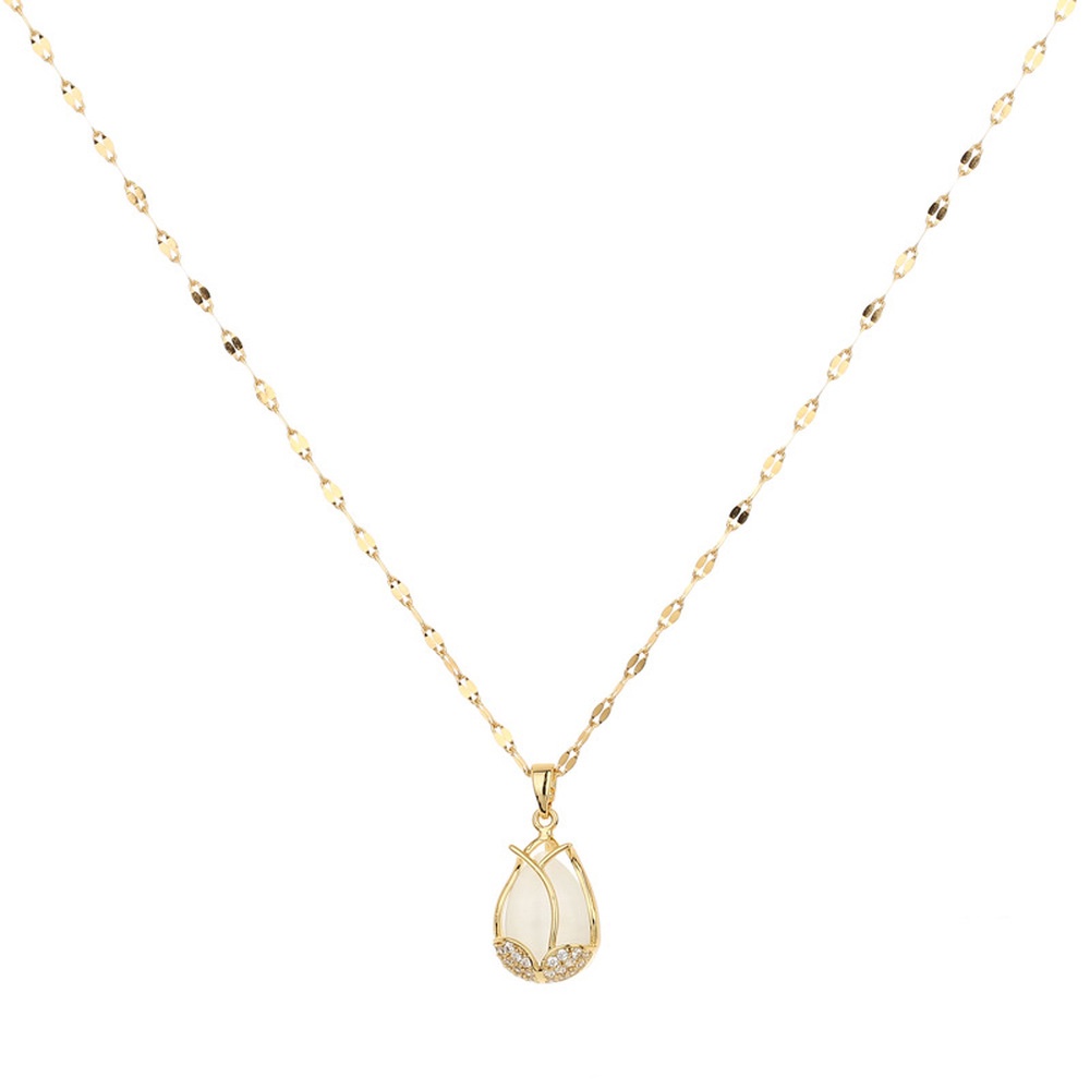 Kalung Rantai Klavikula Desain Opal Bahan Titanium Steel