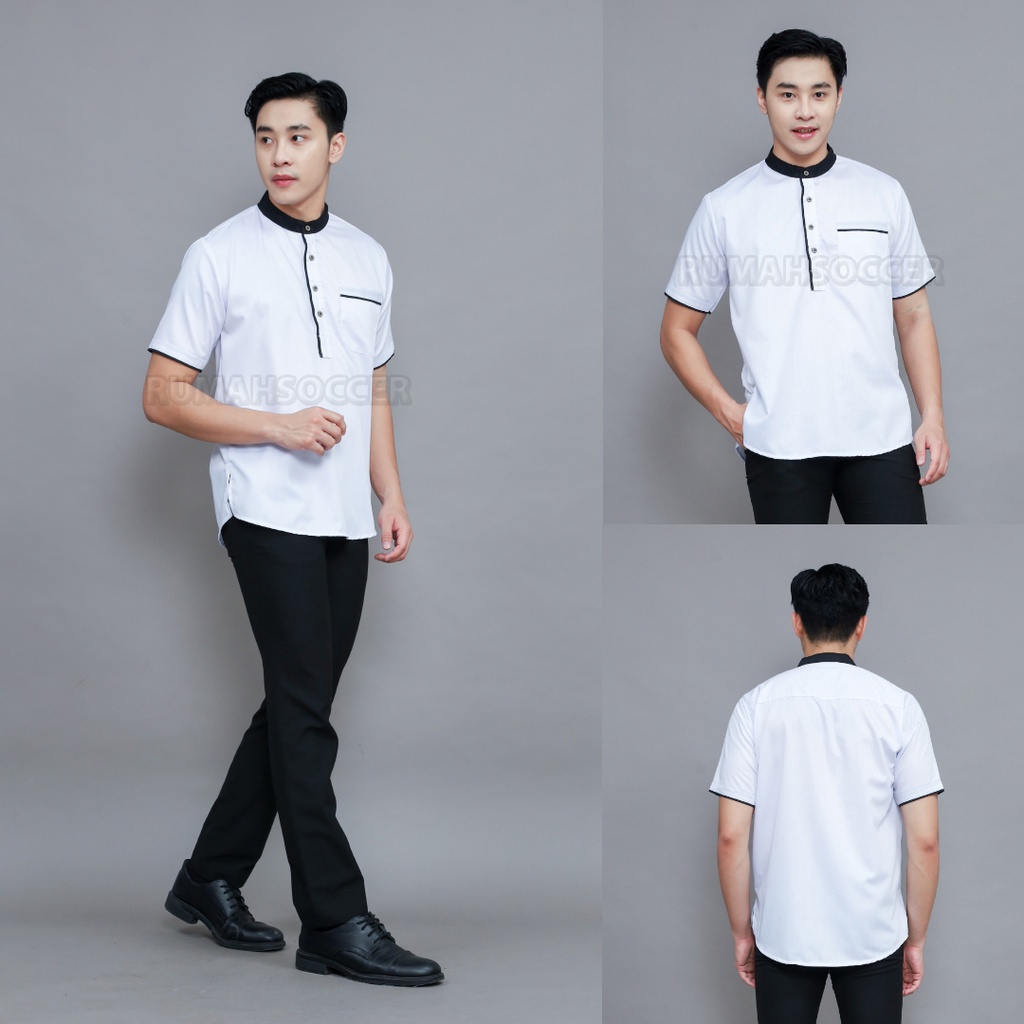 Baju Koko Pria AKHTAR Lengan Pendek Atasan Muslim Pria Dewasa Polos Bahan Katun Adem Tersedia Ukuran S M L XL XXL