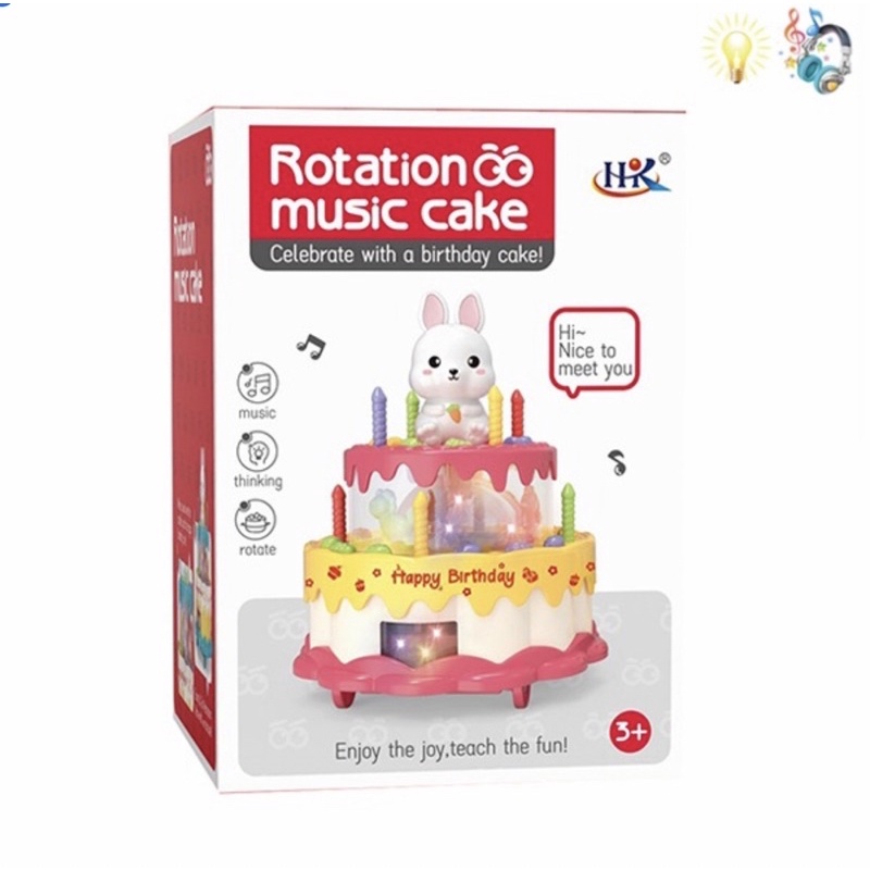 Mainan Kue Ulang Tahun Rotation Music Rabbit Cake Putar Kelinci Lilin 2 Tingkat Roda