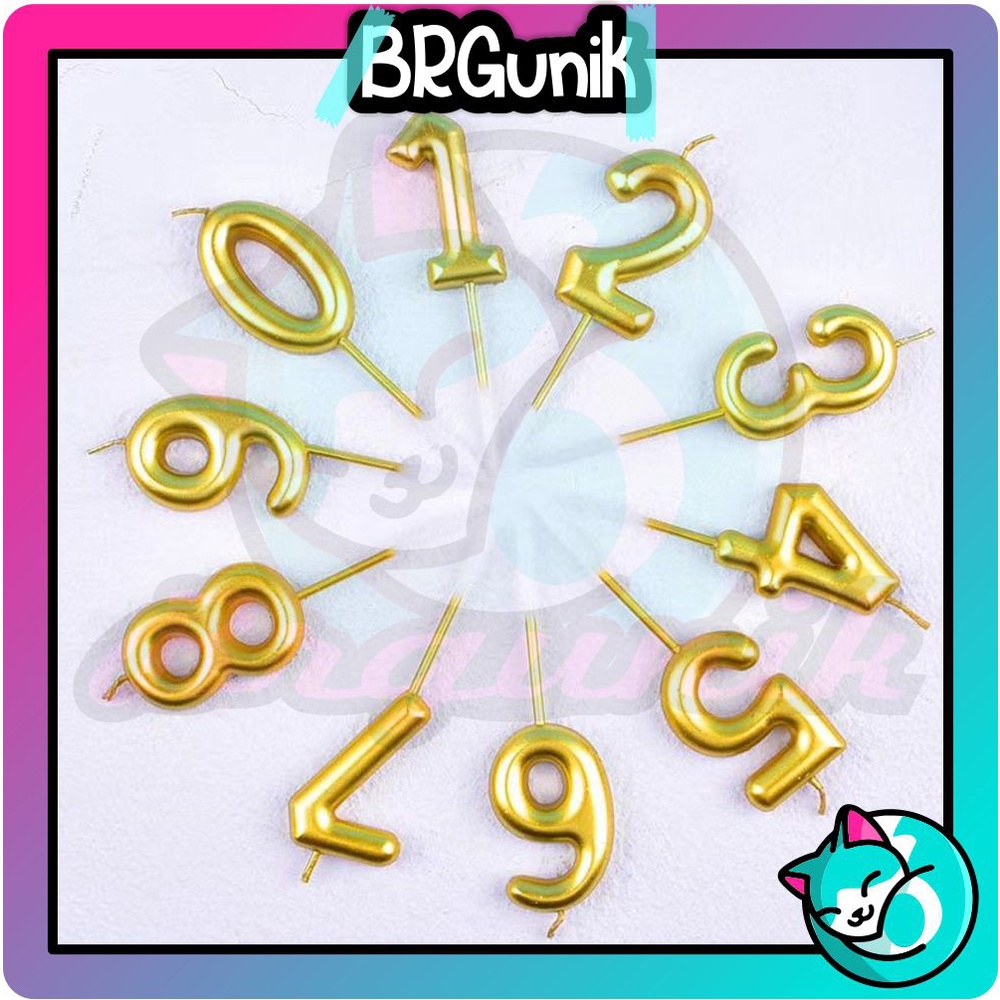 BRGUNIK Lilin Angka Ulang Tahun Ultah / Birthday Numeric Candle / Birthday Number Candle Warna Gold Metalik R565