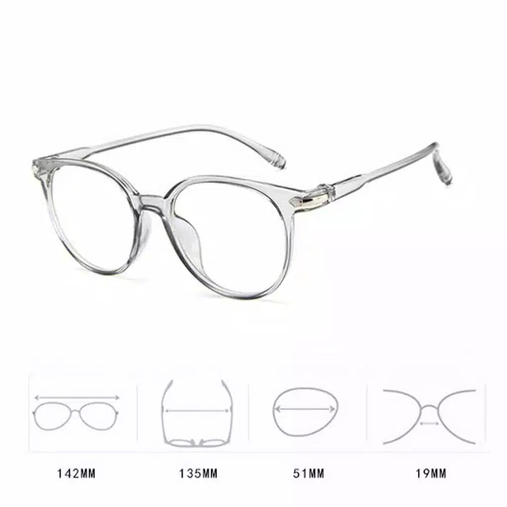 Kacamata Wanita Pria hitam  Frame Ringan Korea Design Lensa Transparan Anti UV