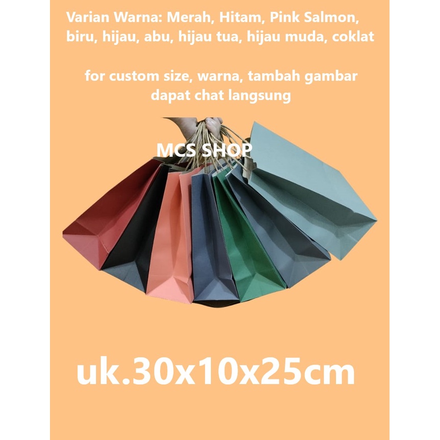 

Paperbag / Kantong kertas aneka warna uk. 30x10x25cm