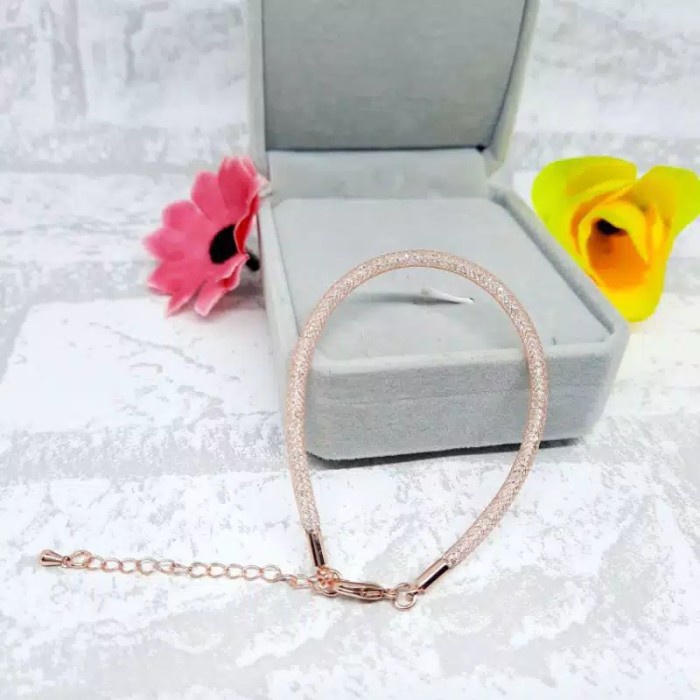 o23L2O Gelang Tali Kawat Pandora Glitter Kristal Untuk Charm Liontin Huruf - Rose Gold Ki2M0Io