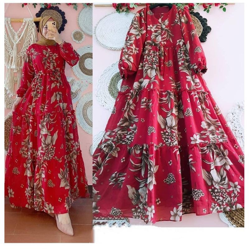 fashion dress muslim/gamis motif bunga dress