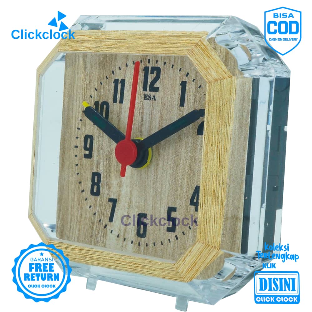 Jam Weker Quartz Hiasan Meja Urat Kayu Muda Esa 8112 Kecil Murah Bagus Step Movement