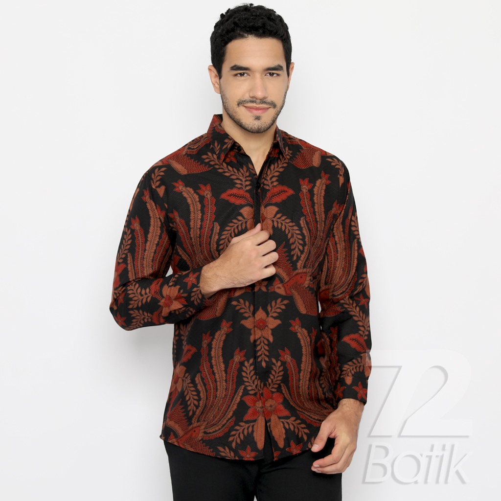 KEMEJA BATIK PRIA Lengan Panjang Premium Motif Tali Asih Merah Hitam 726264 Cap 72 - Baju Kemeja Atasan Pakaian Setelan Batik Pria Cowok Laki Laki Remaja Keluarga Kantor Lengan Panjang Modern Slimfit Slim Fit Premium Kekinian