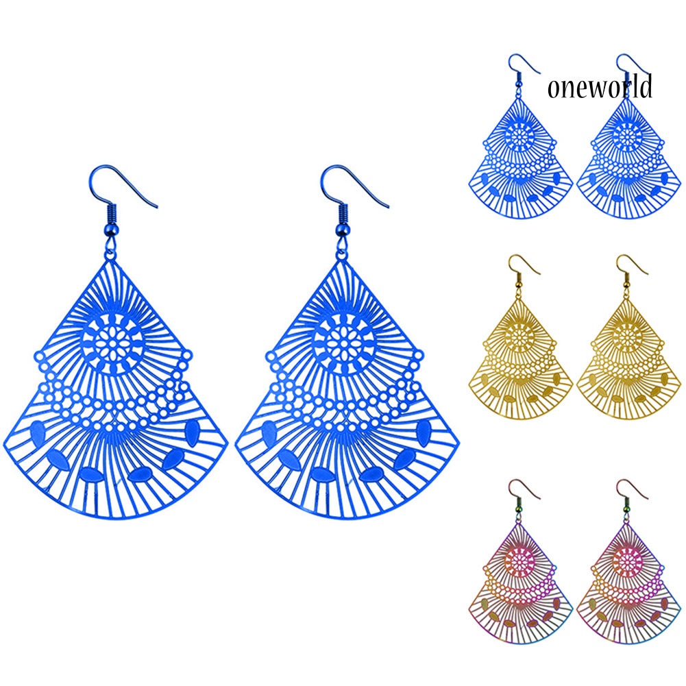 OW# Fashion Women Hollow Out Multicolor Fan Dangle Drop Hook Earrings Jewelry Gift