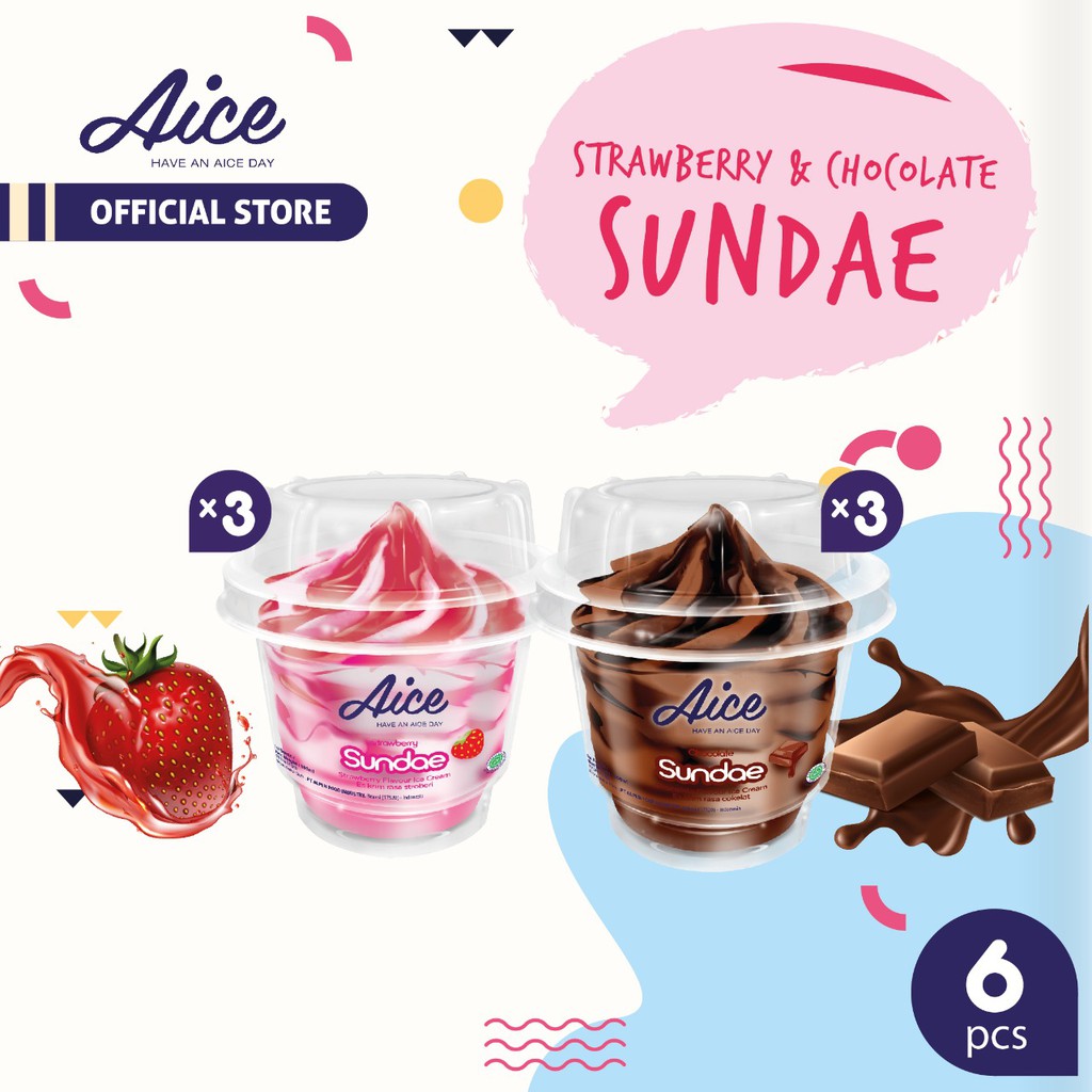 

Paket Aice Ice Cream Sundae Eskrim Chocolate 3pcs & Strawberry 3 Pcs Es Krim Flash Sale