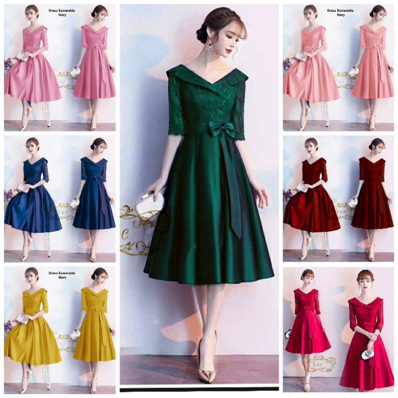 3 UKURAN M L XL DRESS ESMERALDA PAKAIAN WANITA BALOTELLI KOMBI BRUKAT FEHM