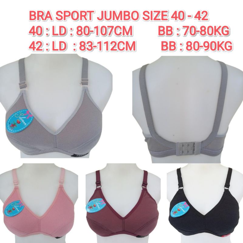 Silviana Bh Jumbo Size 40 42 Bra Sport Tanpa Kawat Tanpa Busa Bahan Katun Pe Tali Kait 2 Warna Hitam