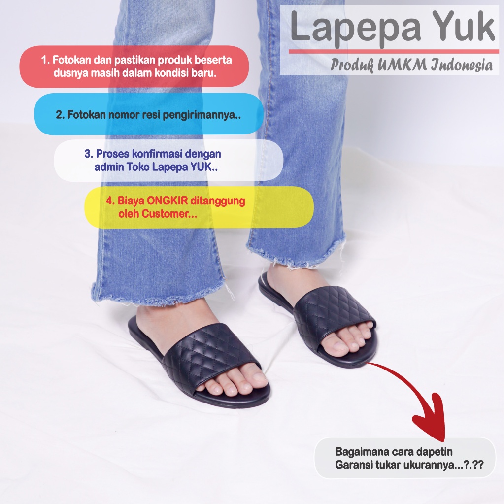 LAPEPA YUK - Sandal Wanita Teplek Selop VANIA Sendal Slop Cewek Flat Slip On Tidak Licin Anti Slide Karet Jelly Promo Sale Size 36 37 38 39 40 Sandal Perempuan Warna BLACK Hitam Premium Original Kekinian Terbaru Shoes ORI Mall Official Store