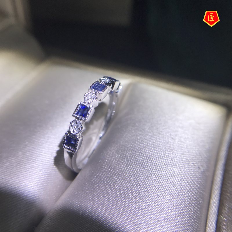 [Ready Stock]Simple Personality Square Diamond Emerald Ring 18K Gold