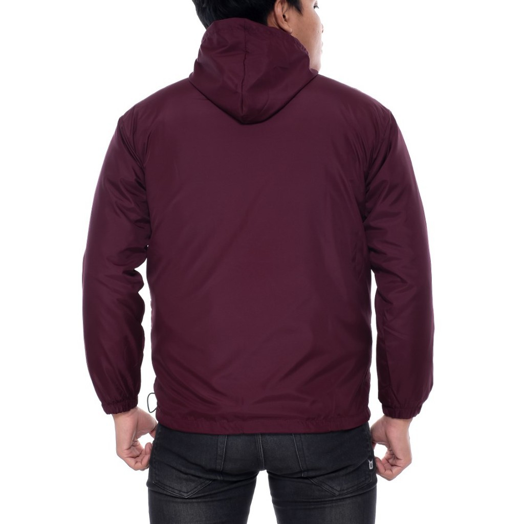 Jaket Pria Parasut Outdor Running Tracker F50 Maroon Strip Abu