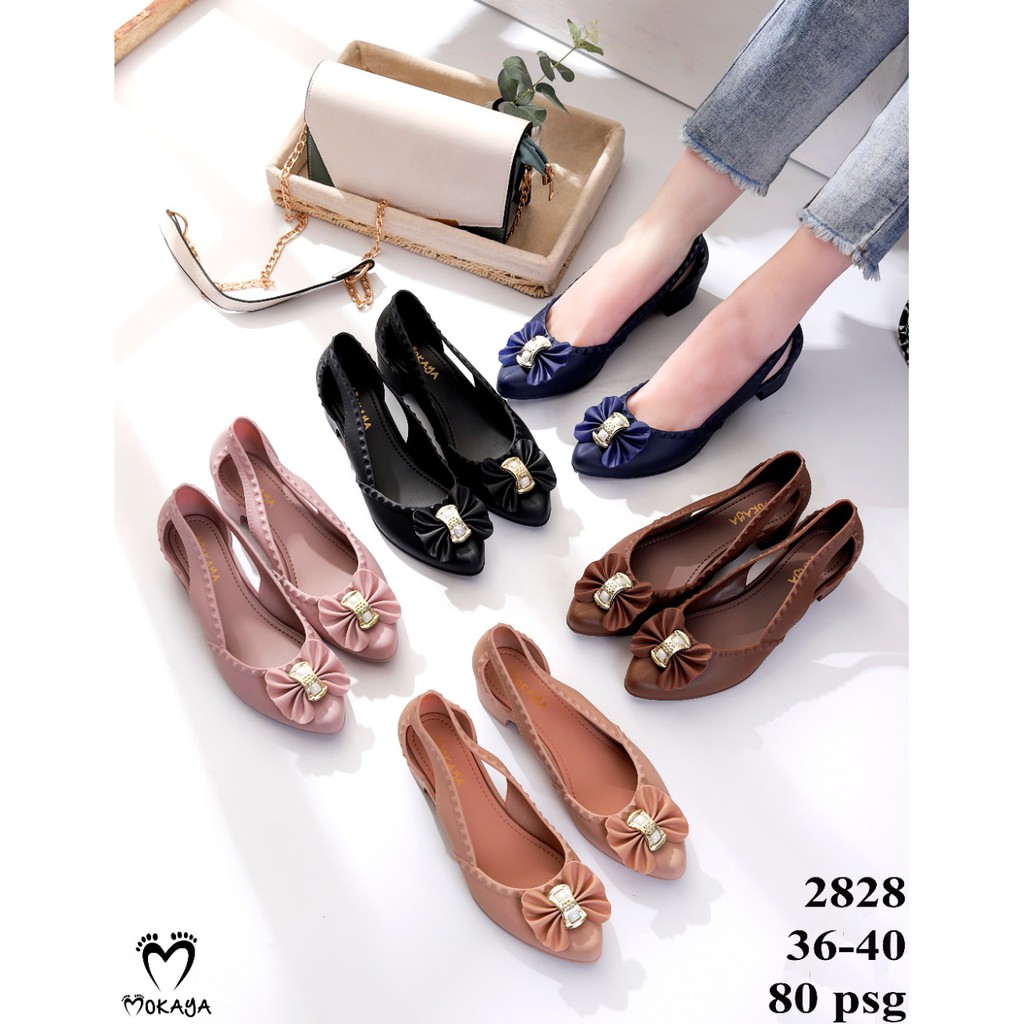 Sepatu Wanita Jelly Pita Permata Putih 3,5cm Cantik Elegant Import Mokaya/ Size 36-40 (2828)