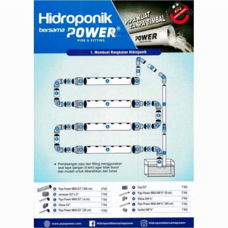 Hydroponik set merk power (exclude pompa)