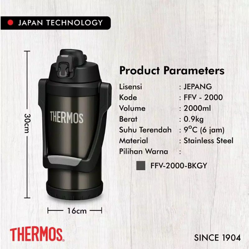 Thermos FFV-2000-BKGY Thermos Besar 2L Giant Tumbler Termos