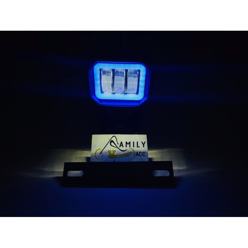 Breket dudukan lampu tembak rxk new + lampu tembak sorot daymaker kotak 3 lensa + angel eye biru