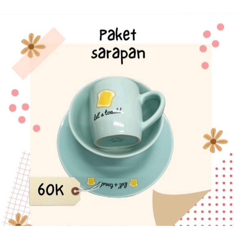 Homeco Breakfast set mug piring gelas paket single