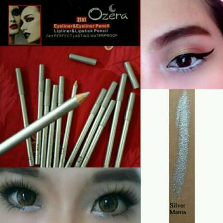 2in1 OZERA Eyeliner Lipliner Waterproof Warna Silver