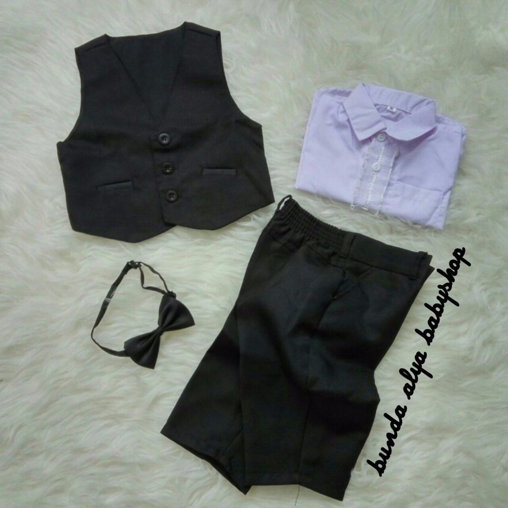 Setelan Tuxedo Vest Bayi Laki Usia 3 6 Bulan Vest HITAM - Setelan Pesta Resmi Vest Bayi Cowok BLACK