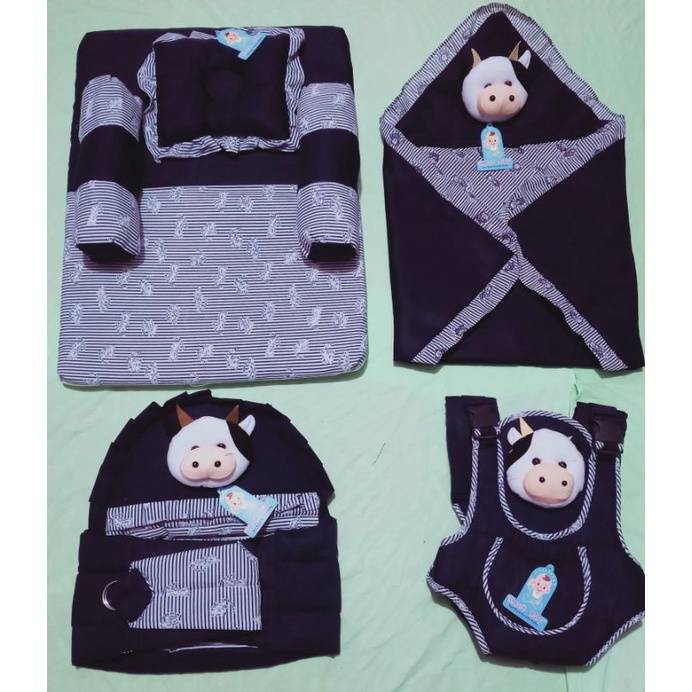 TERMURAH !!! SATU SET PERLENGKAPAN BAYI (PAKET HEMAT 5 in 1) BONUS 1 SET SARUNG TANGAN KAKI BAYI-Navy tanpa tas