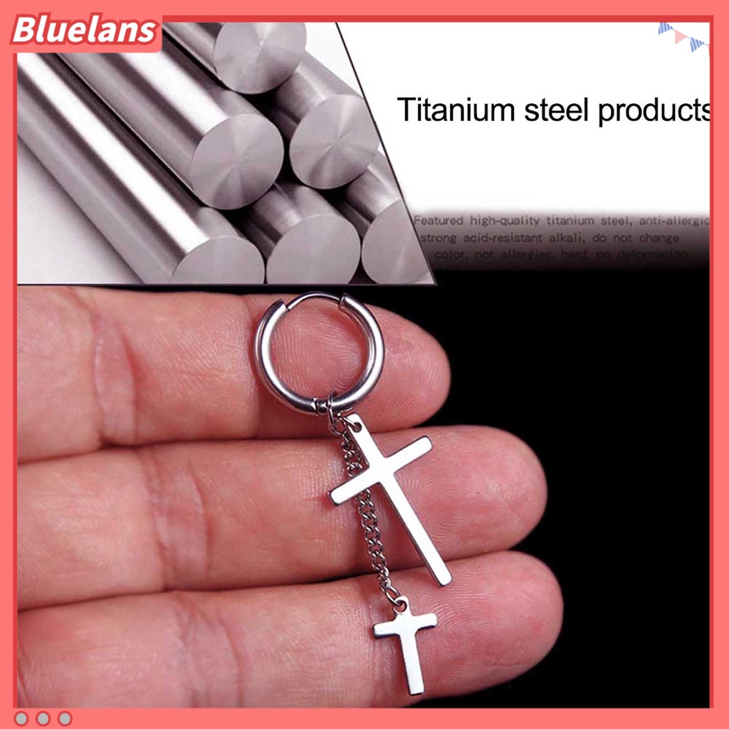 Bluelans 1Pc Hoop Earring Cool Unisex Stainless steel Long Chain Ear Clip