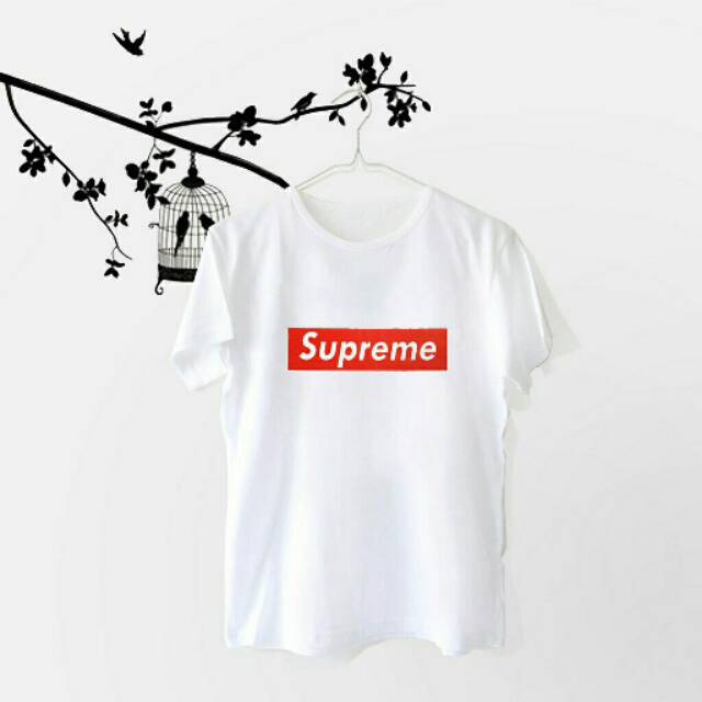 Kaos Supreme Polos Putih Hitam Tulisan Merah Shopee Indonesia