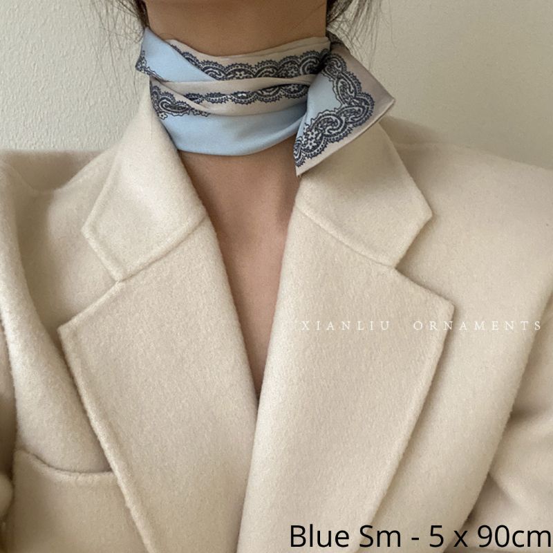 Twilly Scraf Korean Yosbee Premium Silk Syal-Blue Small