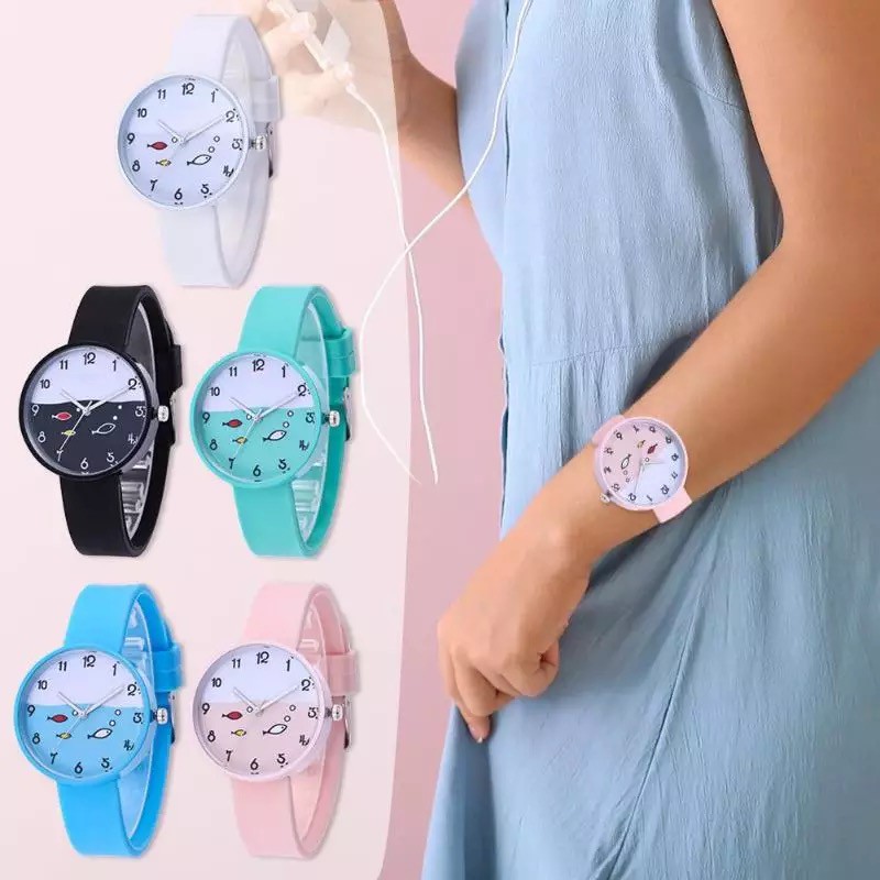 Jam Tangan Fashion Korea - Jam Tangan Silikon Jelly FISH00600 - Jam Tangan Warna Warni