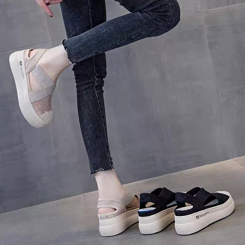 COD POS H-18 Sepatu Sandal Wedges Fashion Wanita Korea Style Import Premium