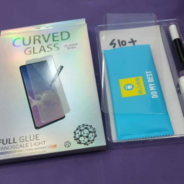 Tempered glass UV Samsung S10+ ultra violet anti gores kaca bening full layar melengkung