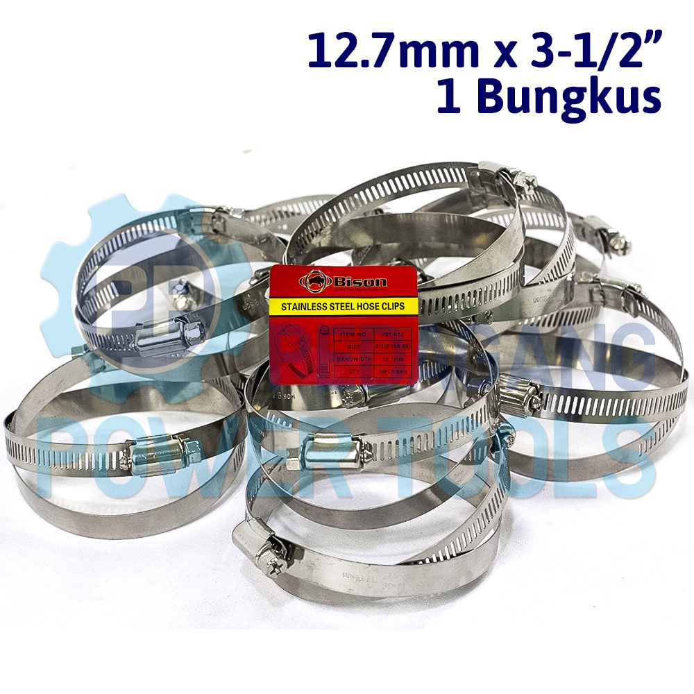 BISON 20 PCS KLEM SELANG 3-1/2&quot; INCH STAINLESS STEEL HOSE CLAMP CLIPS