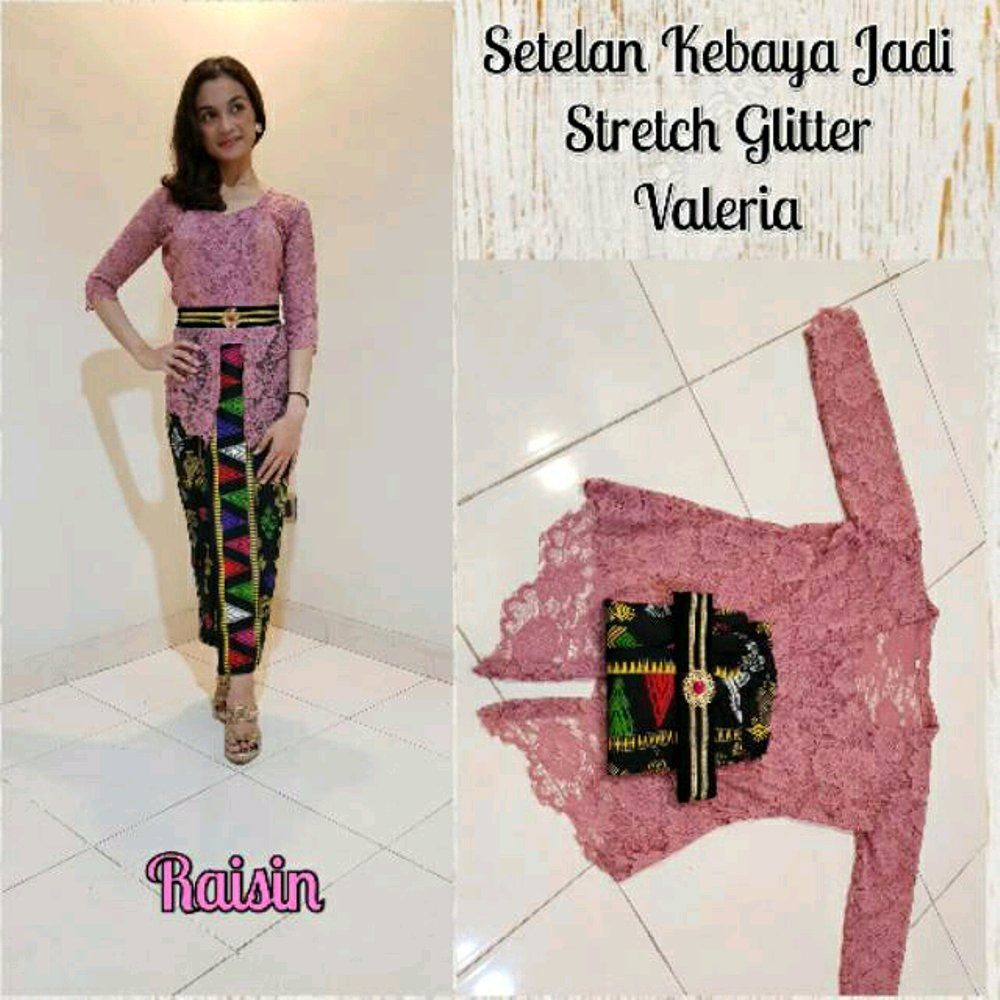 Setelan Kebaya Jadi Stretch Glitter Valeria Raisin  Kebaya Jadi  Kebaya Bali  Setelan Kebaya Jadi