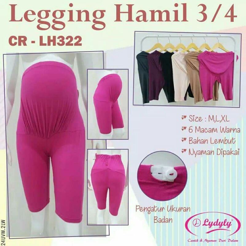 Legging Hamil Lydyly Murah 3/4 Setengah Tiang | M L XL | Katun Rayon Polos Karet Pinggang Bisa Diatu