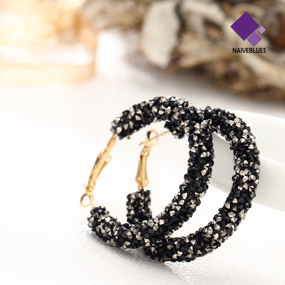 Anting Hoop Berlian Imitasi Bentuk Bulat Besar Geometris Untuk Wanita