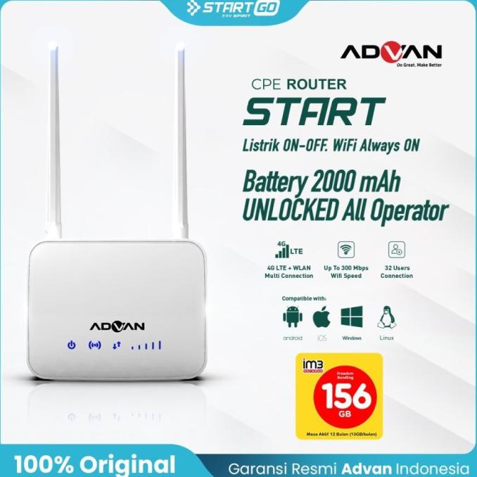 Router 4G Modem Wifi Advan Cpe Router Start Unlock (Battery 2000Mah) - Free Orbit 50Gb