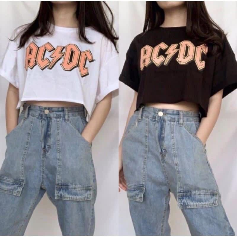 Arifirn Kaos Oversize Crop ACDC - Kaos Wanita Murah