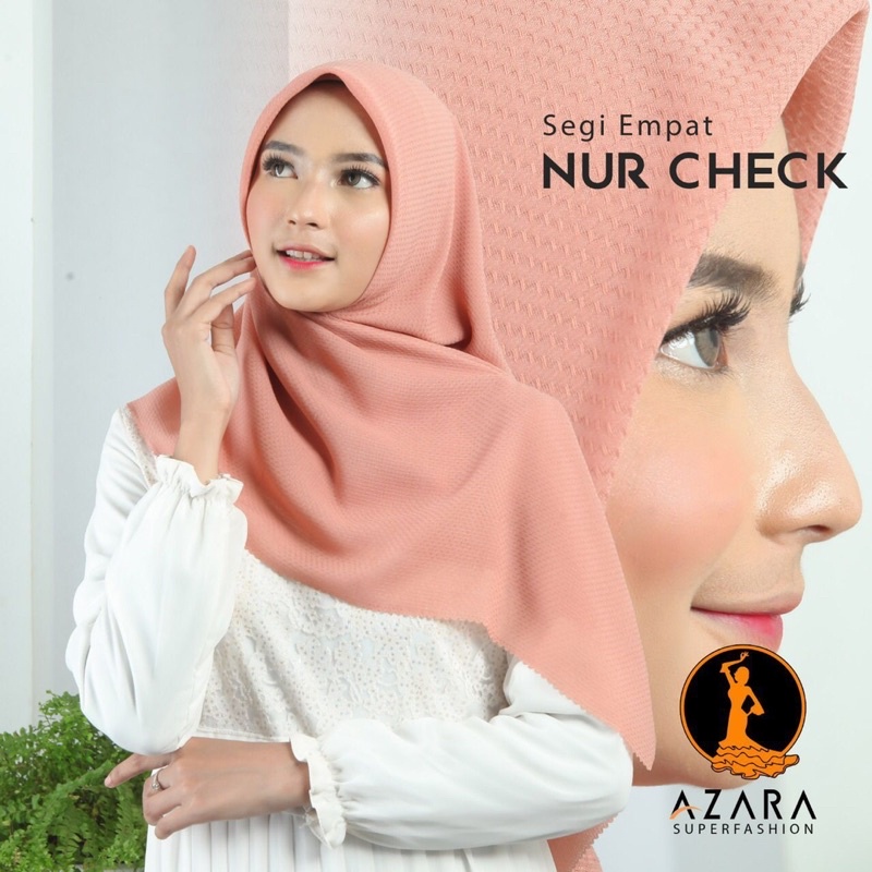 HIJAB NUR CHECK LASER CUT LC BY AZARA CORNSKIN POLOS SEGI EMPAT VOAL HARGA GROSIR