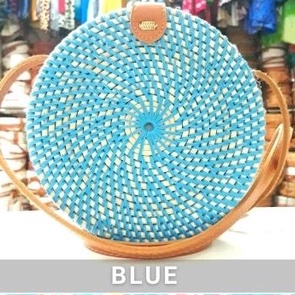 TAS ROTAN DIAMETER 15, 18 DAN 20CM BROWN TAS ROTAN  ORIGINAL FROM BALI - KS-D18 POLOS BLUE